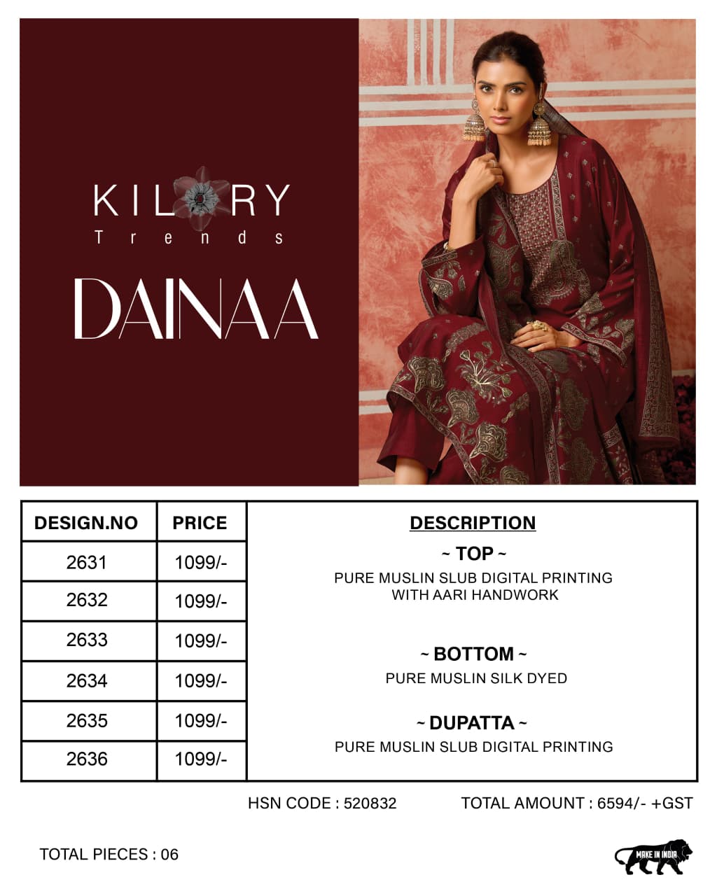 Dainaa Kilory Muslin Slub Pant Style Suits Supplier Ahmedabad