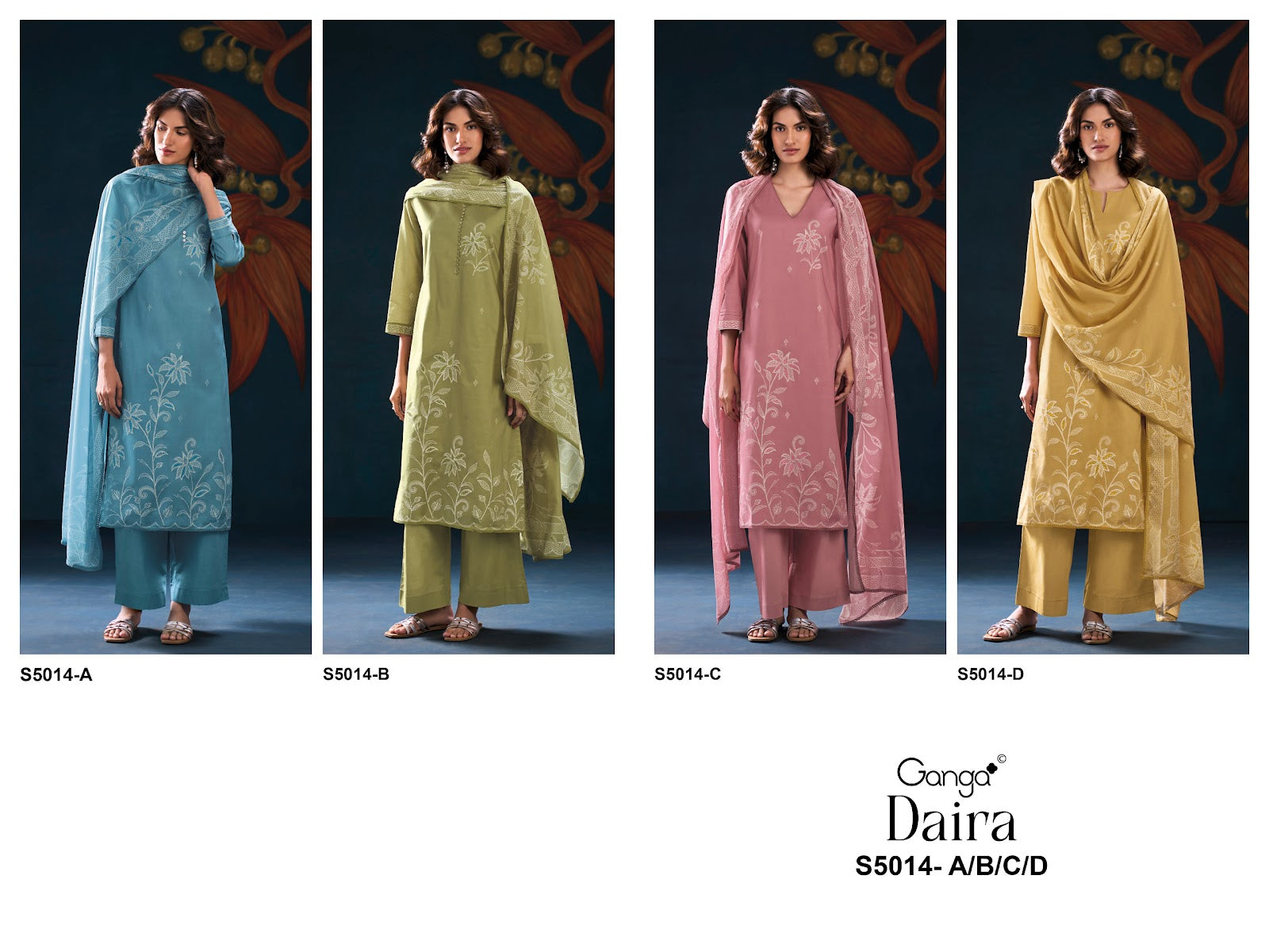 Daira S5014 Ganga Cotton Plazzo Style Suits Wholesale Price