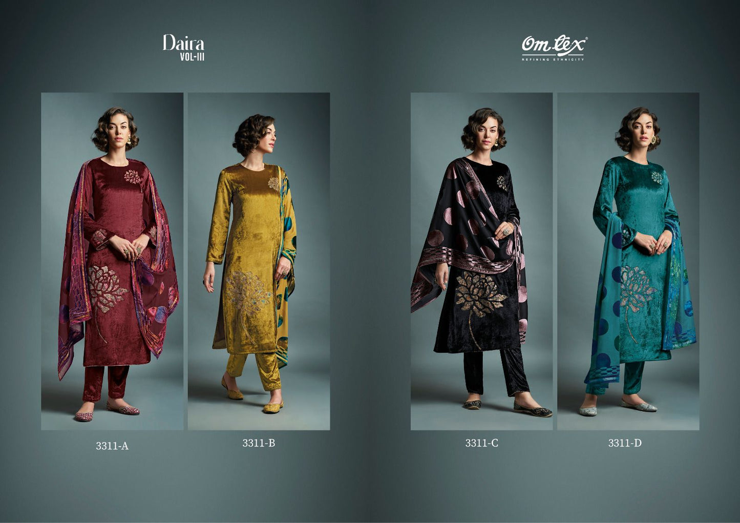 Daira Vol 3-3311 Omtex Pure Viscose Velvet Suits Manufacturer Gujarat