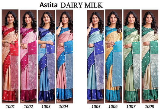 Dairy Milk 1001-1008 Astita Silk Sarees Wholesale Rate