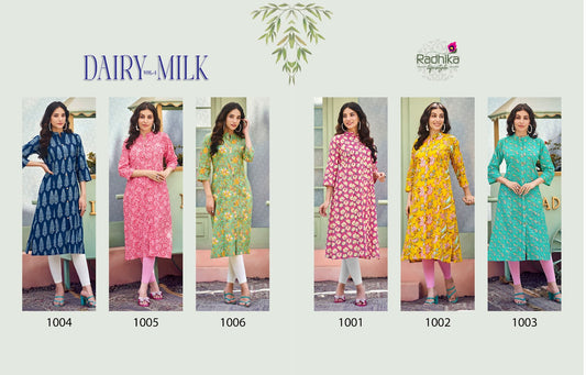 Dairy Milk Vol 1 Radhika Lifestyle Heavy Cotton Long Straight Kurti Wholesale Price
