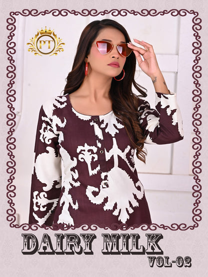 Dairy Milk Vol 2 Pt Rayon 14Kg Short Kurtis Wholesale Price