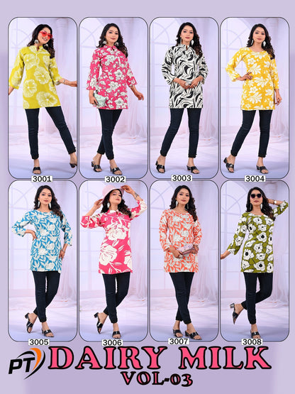Dairy Milk Vol 3 Pt Rayon 14Kg Short Kurtis Manufacturer India