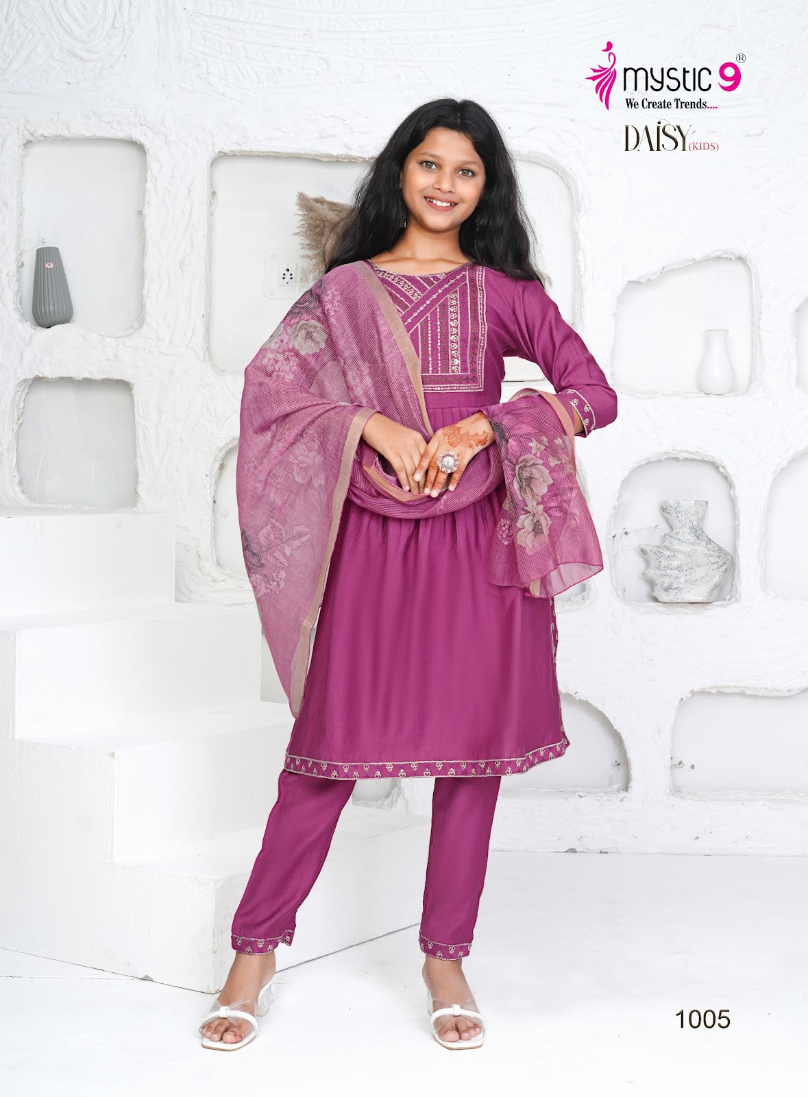 Daisy Vol 1 Mystic 9 Vertican Girls Readymade Pant Suits Wholesaler