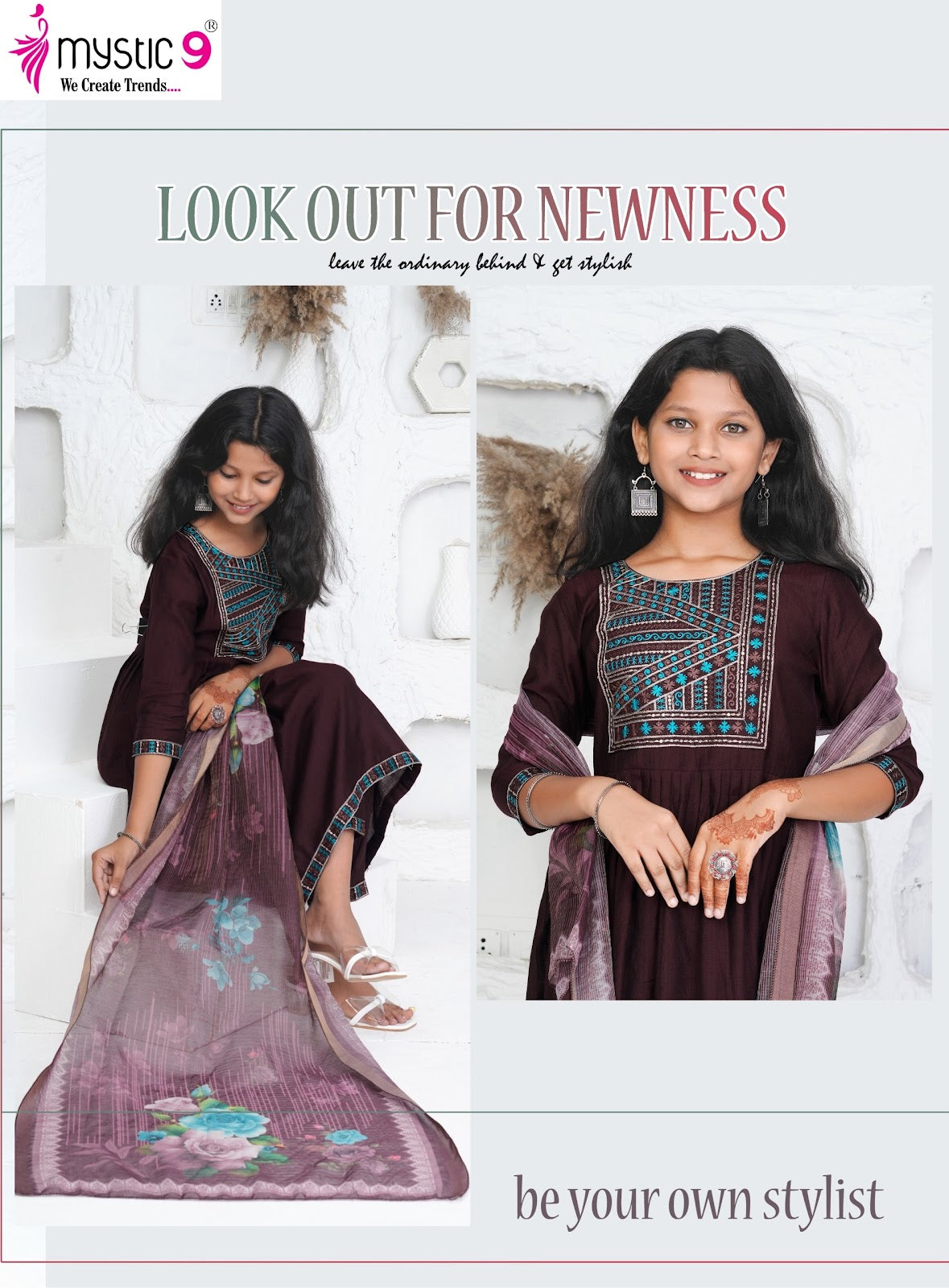 Daisy Vol 1 Mystic 9 Vertican Girls Readymade Pant Suits Wholesaler