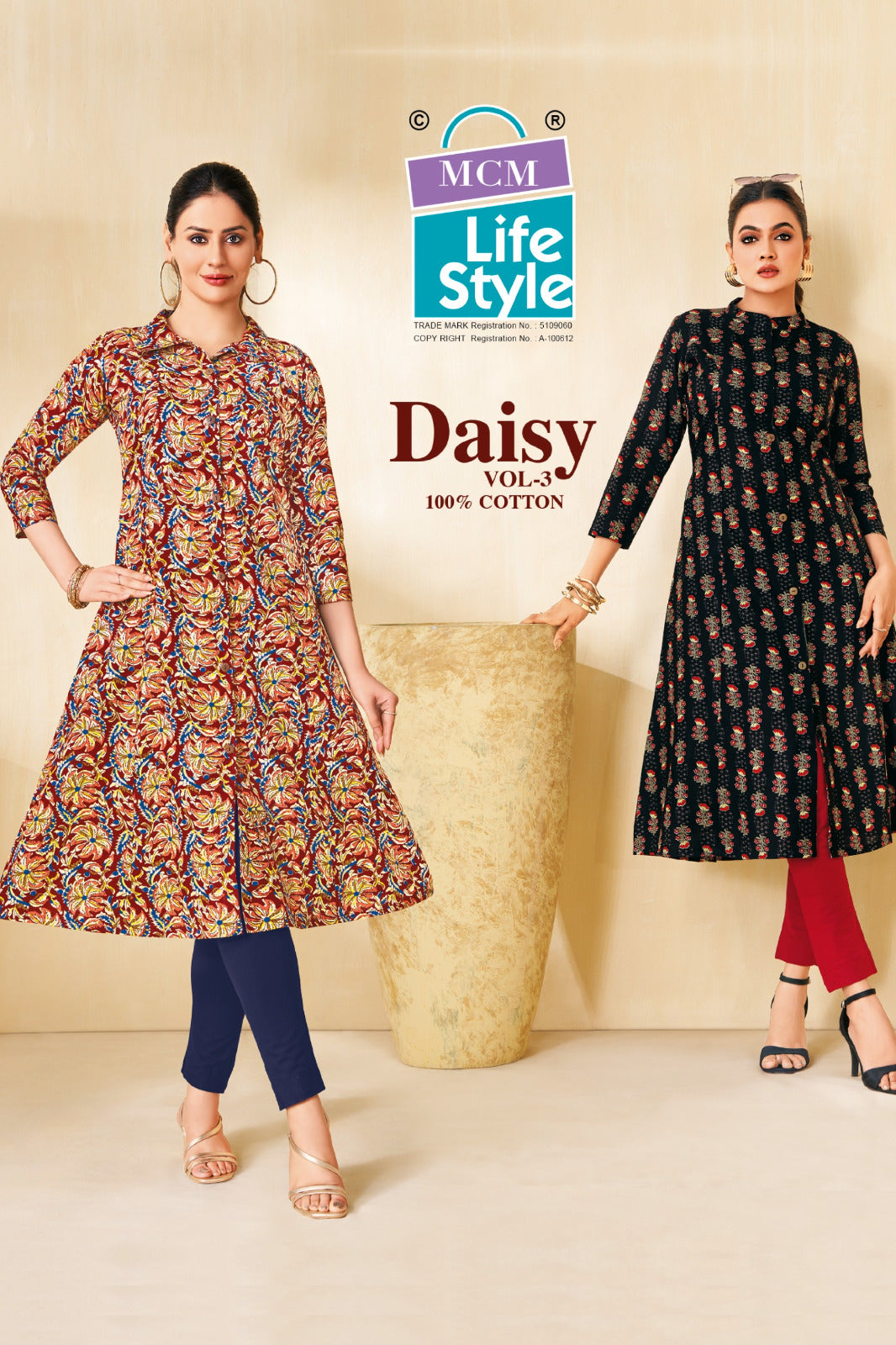Daisy Vol 3 Mcm Lifestyle Cotton A-Line Kurti Exporter Ahmedabad