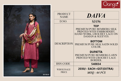 Daiva 3156 Ganga Premium Bemberg Plazzo Style Suits Wholesaler Gujarat