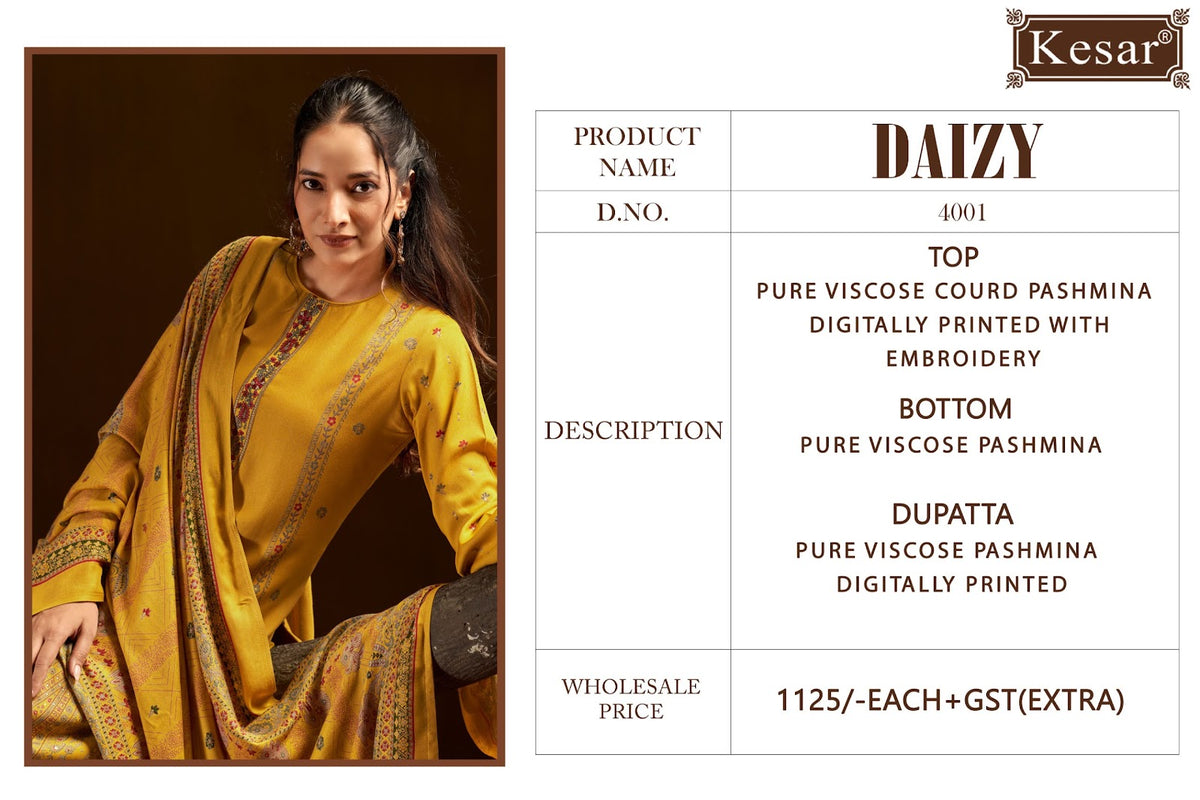 Daizy 4001 Kesar Viscose Pashmina Suits Wholesaler Gujarat