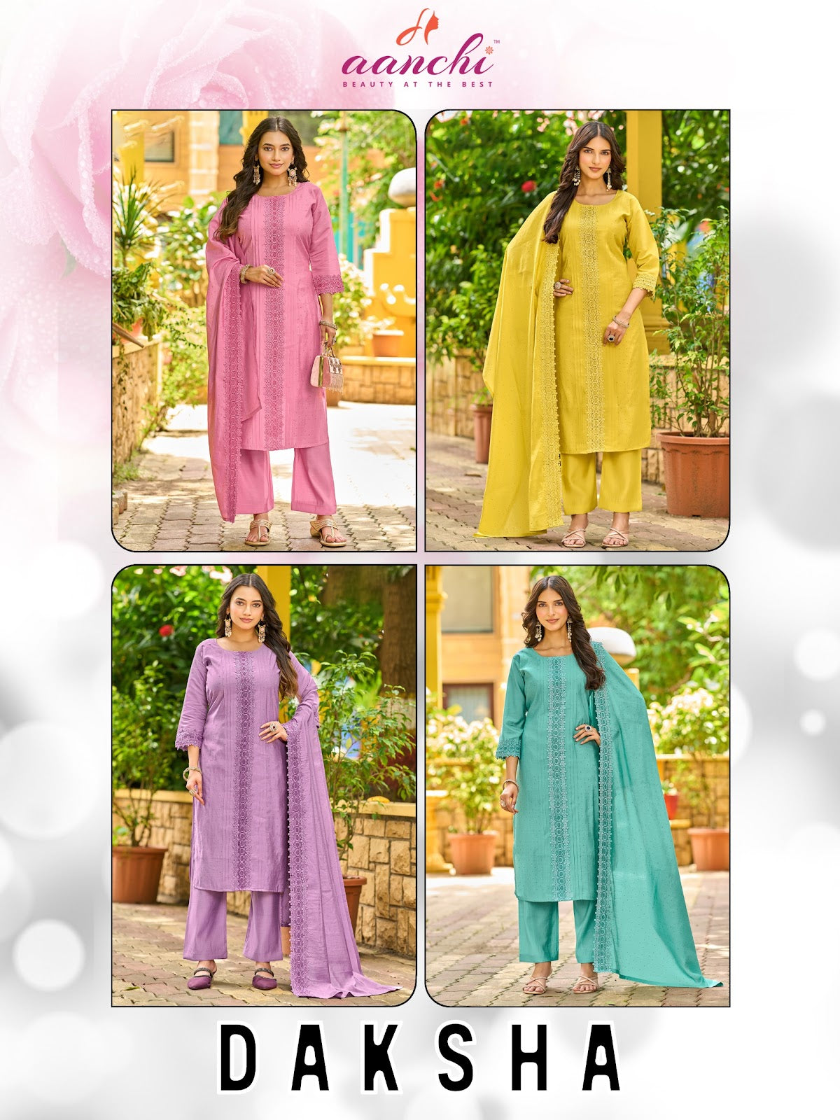 Daksha Aanchi Roman Silk Readymade Pant Style Suits Supplier India