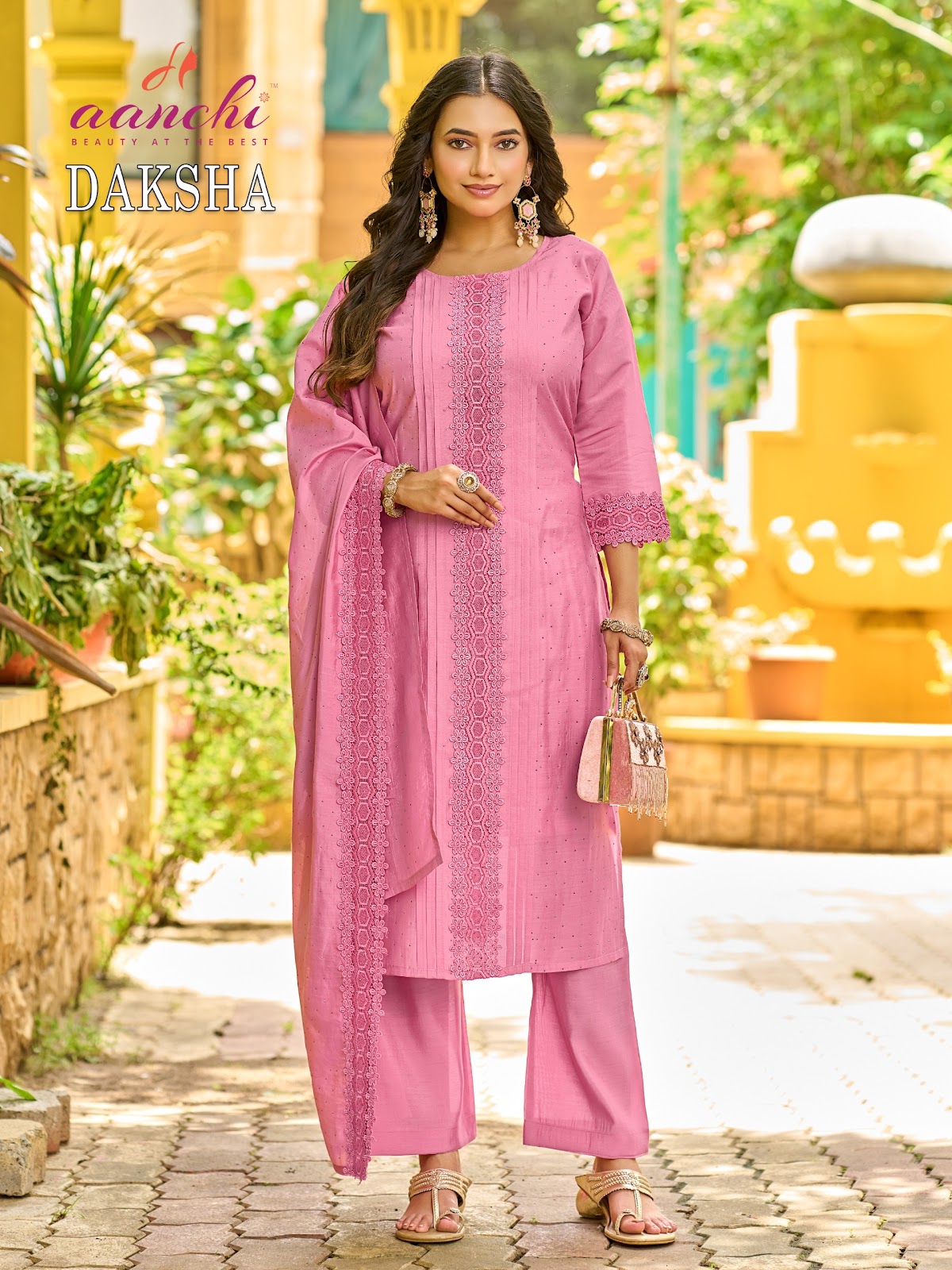 Daksha Aanchi Roman Silk Readymade Pant Style Suits Supplier India
