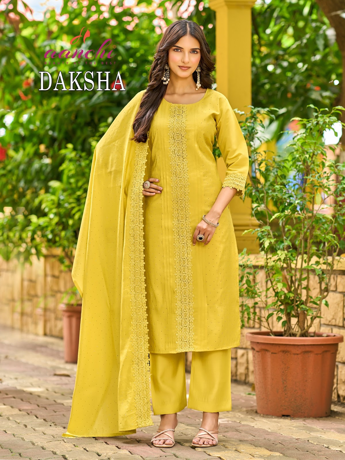 Daksha Aanchi Roman Silk Readymade Pant Style Suits Supplier India