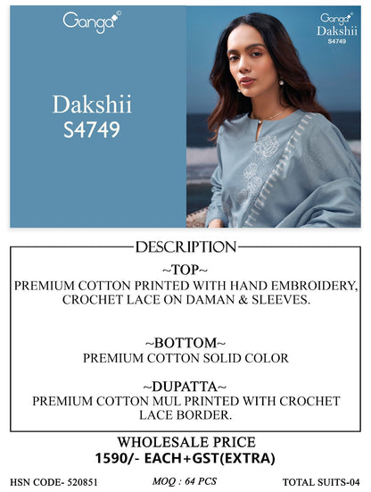 Dakshii 4749 Ganga Cotton Pant Style Suits Wholesaler Gujarat