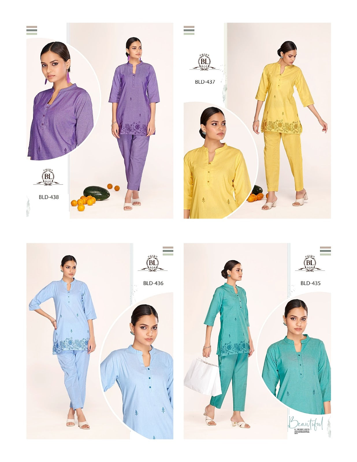 Daman Work 1906 Bl Cotton Co Ord Set Wholesale Price