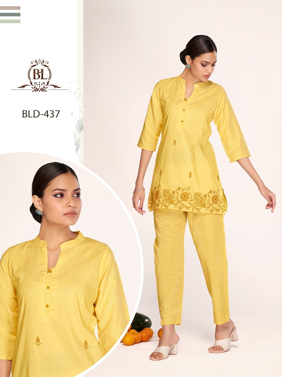 Daman Work 1906 Bl Cotton Co Ord Set Wholesale Price