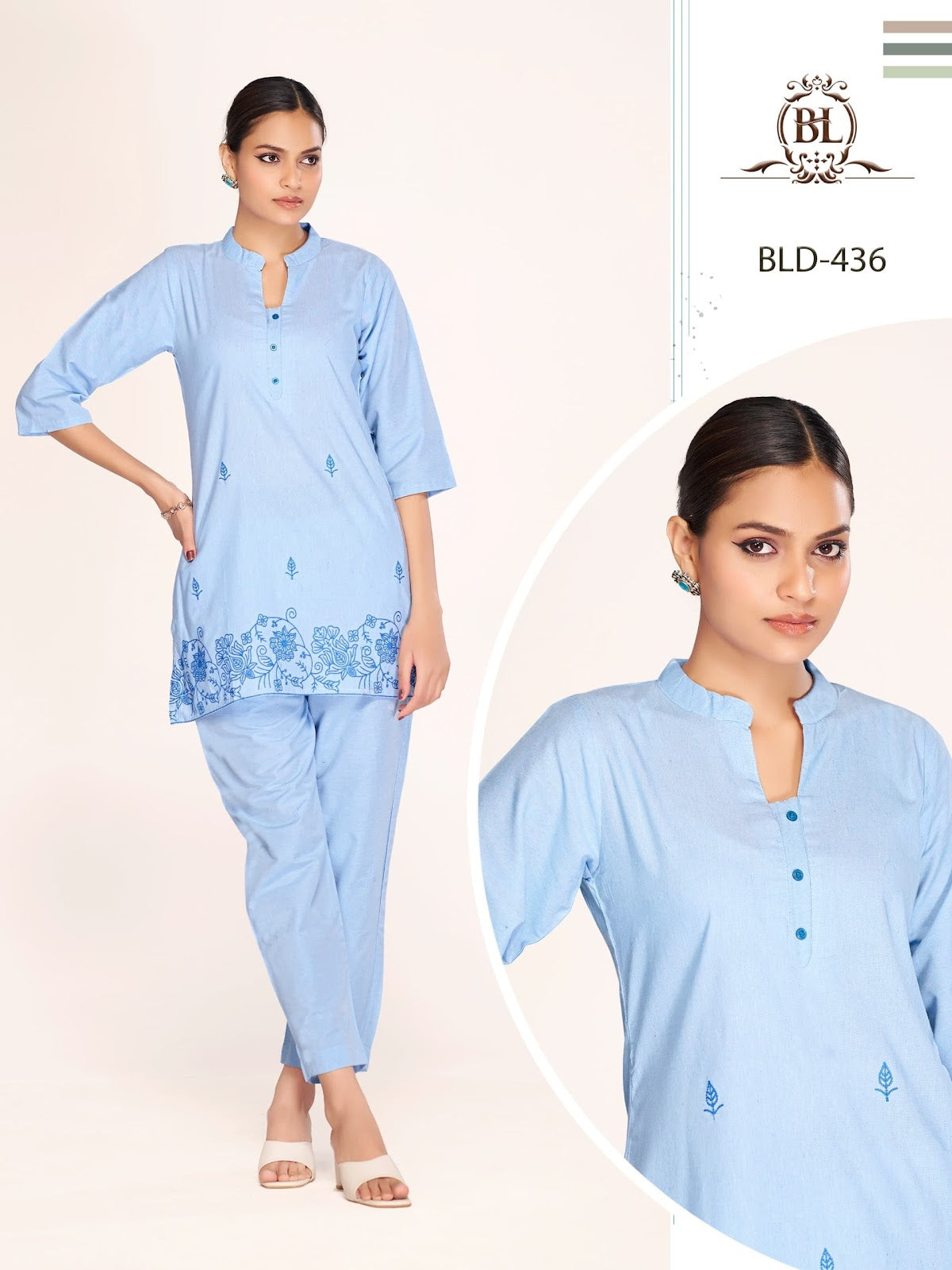 Daman Work 1906 Bl Cotton Co Ord Set Wholesale Price