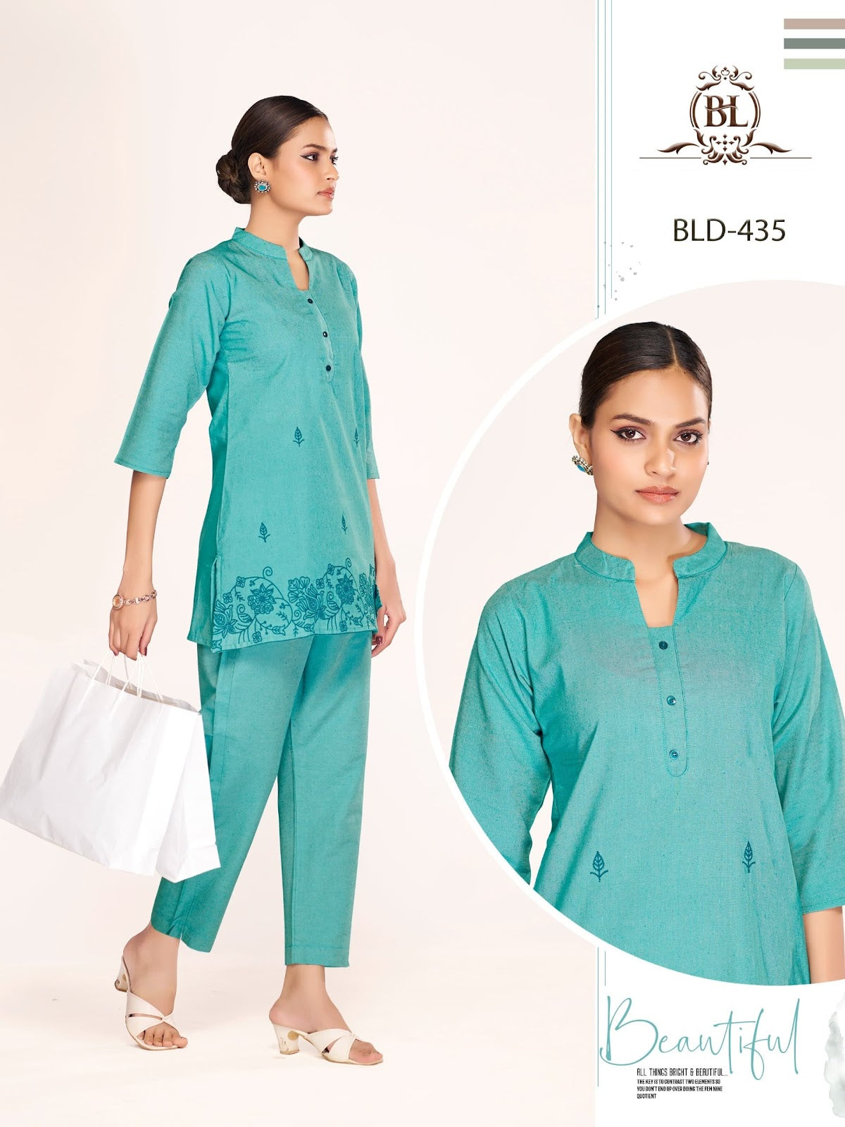 Daman Work 1906 Bl Cotton Co Ord Set Wholesale Price