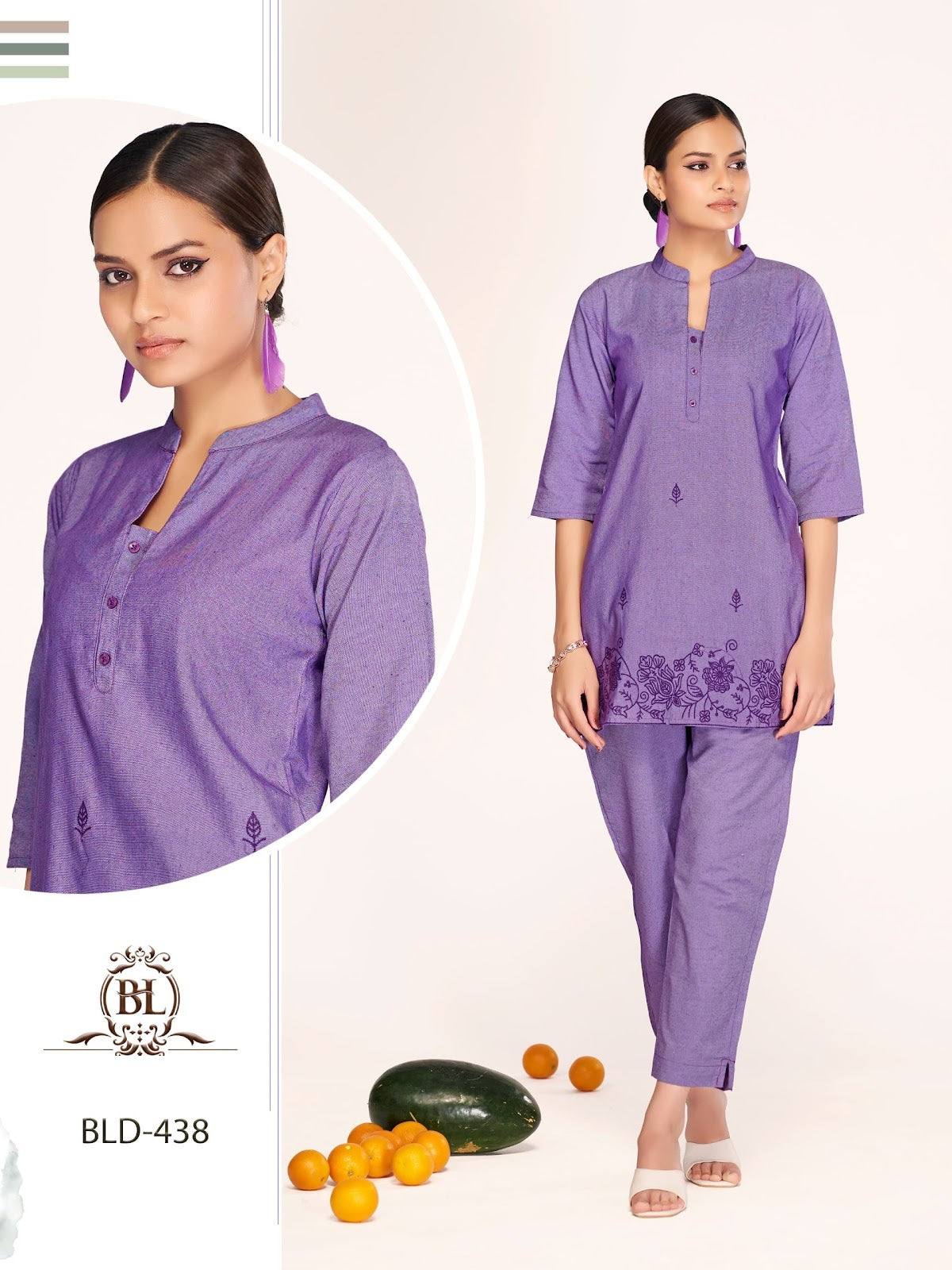 Daman Work 1906 Bl Cotton Co Ord Set Wholesale Price