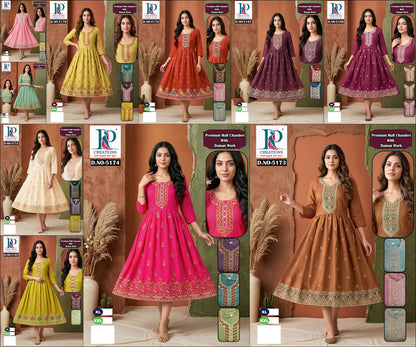Daman Work 2610 Rd Chanderi Anarkali Kurtis Wholesaler Ahmedabad