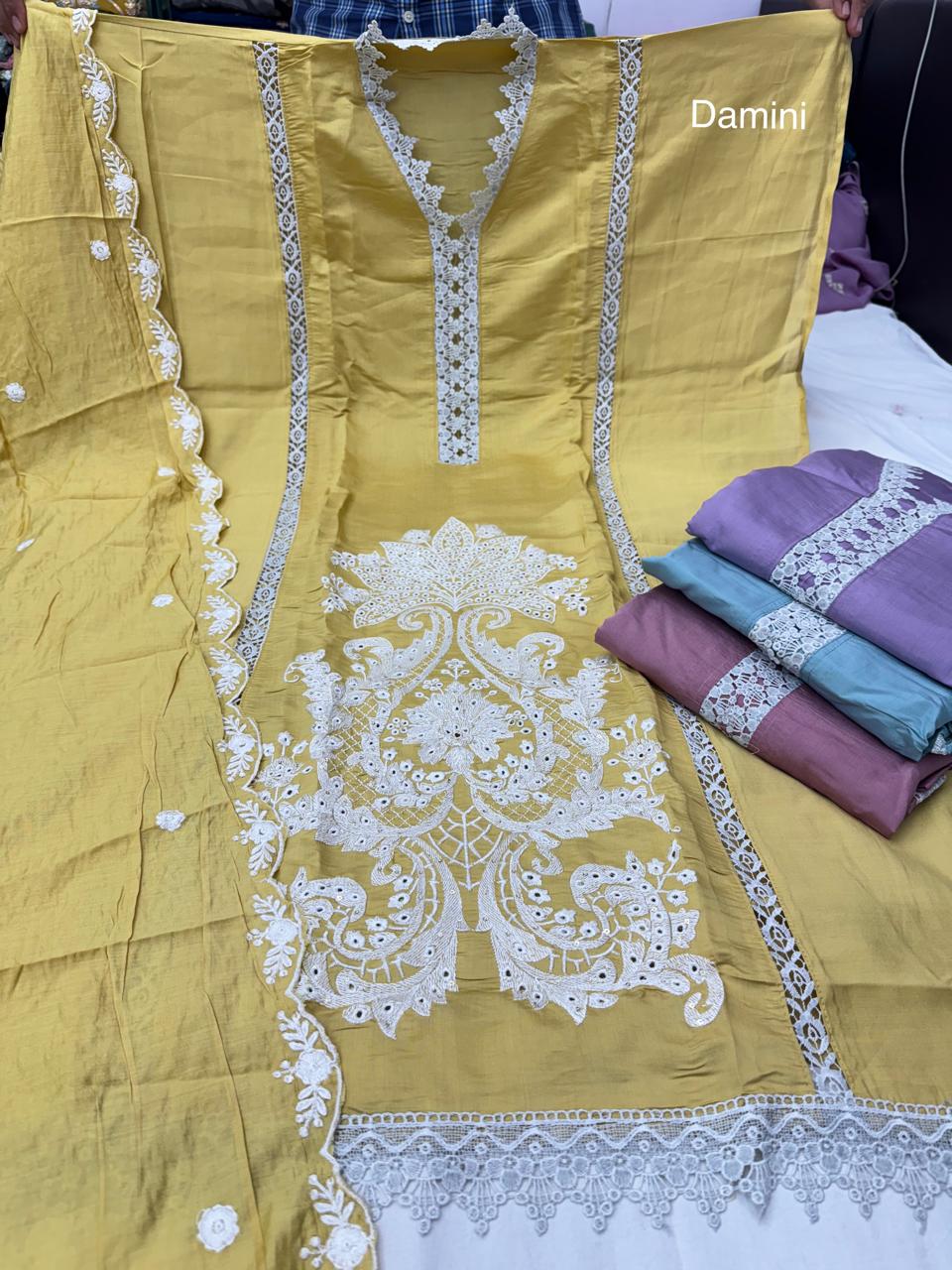 Damini Nayandeep Roman Silk Salwar Suits Supplier Ahmedabad