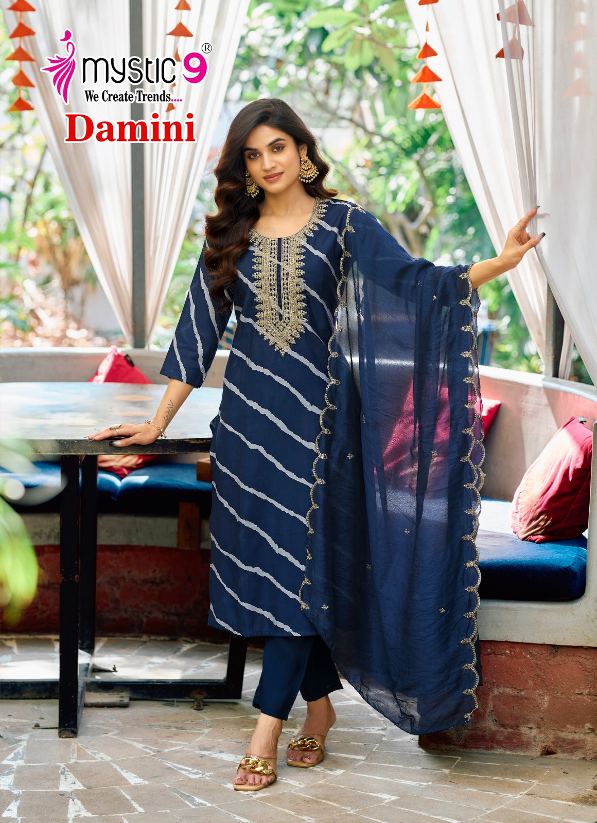 Damini Vol 1 Mystic 9 Roman Silk Readymade Pant Style Suits Manufacturer Ahmedabad