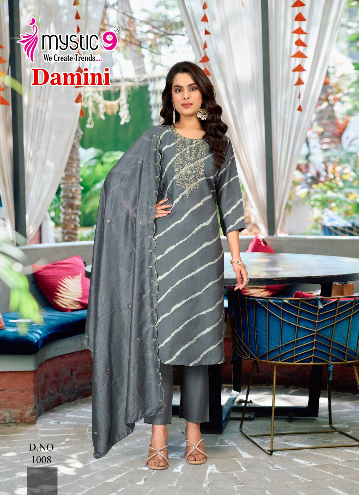 Damini Vol 1 Mystic 9 Roman Silk Readymade Pant Style Suits Manufacturer Ahmedabad