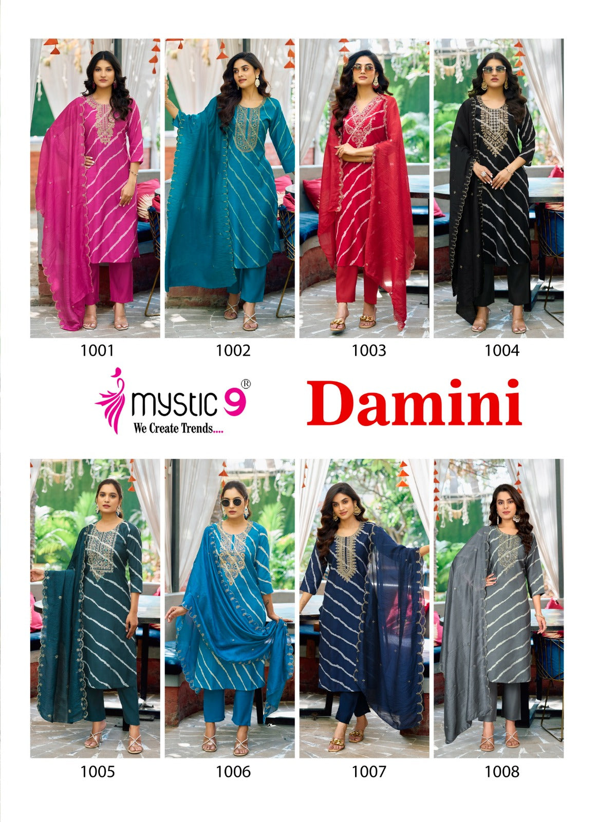 Damini Vol 1 Mystic 9 Roman Silk Readymade Pant Style Suits Manufacturer Ahmedabad