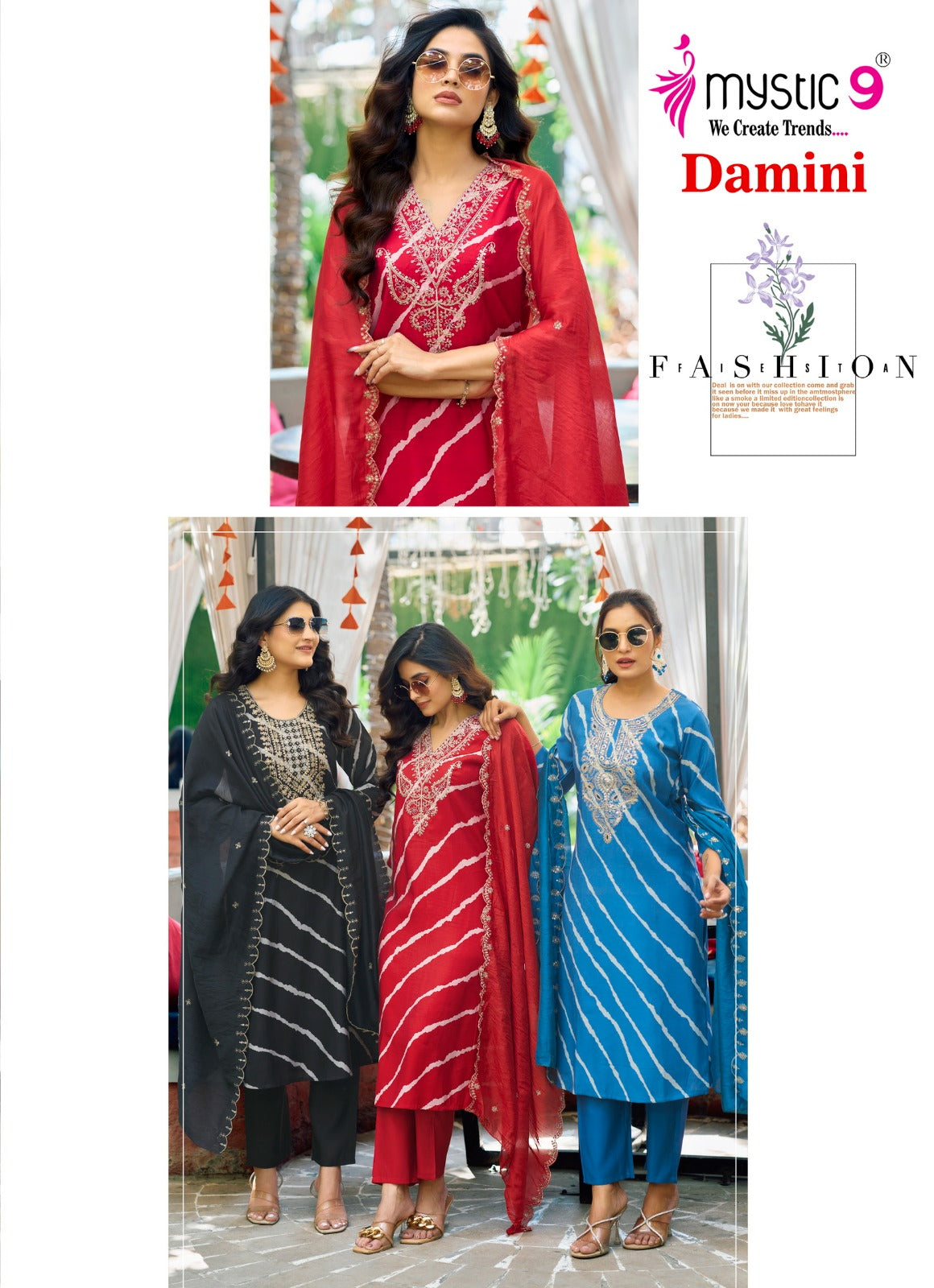 Damini Vol 1 Mystic 9 Roman Silk Readymade Pant Style Suits Manufacturer Ahmedabad