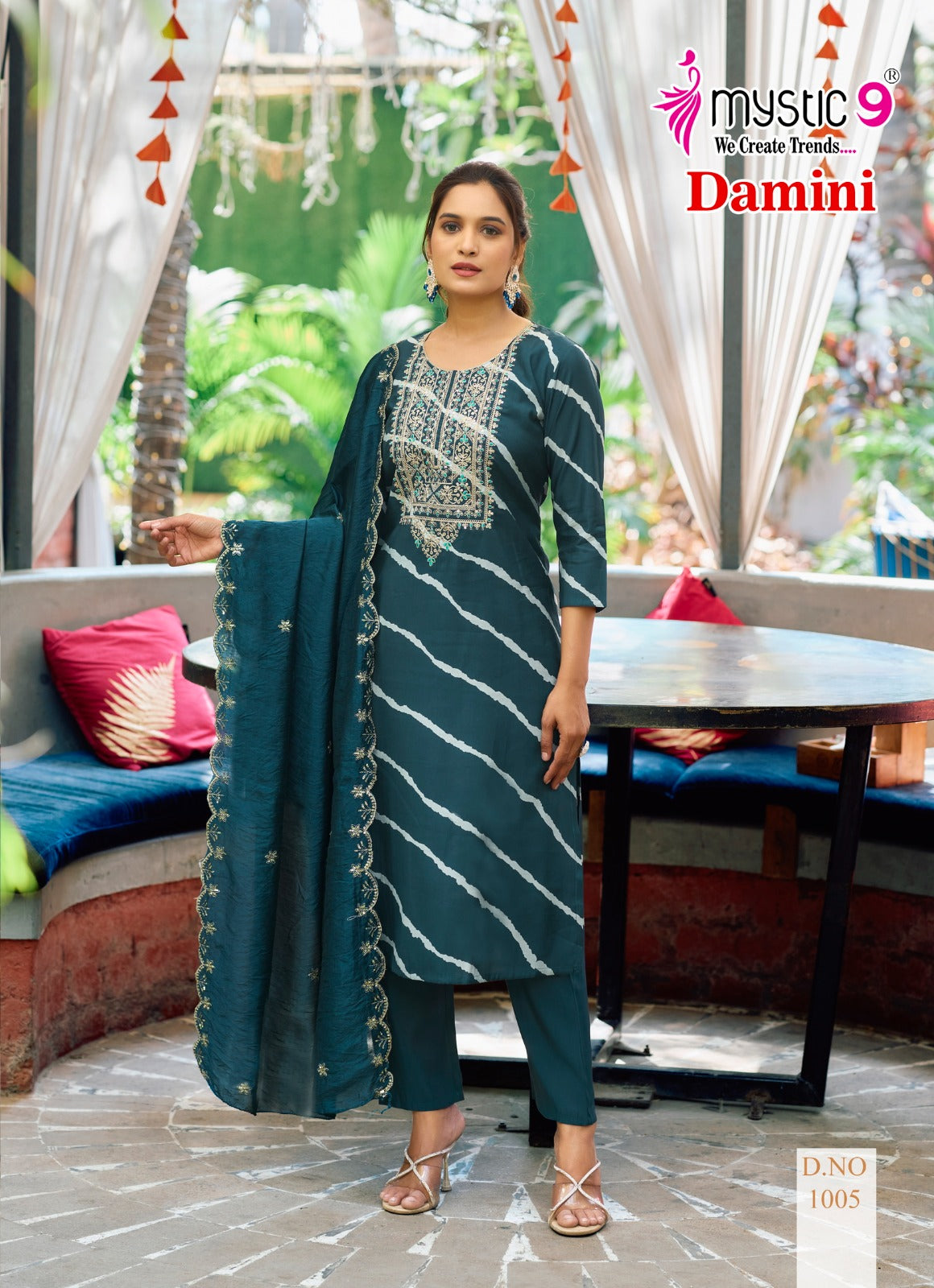 Damini Vol 1 Mystic 9 Roman Silk Readymade Pant Style Suits Manufacturer Ahmedabad