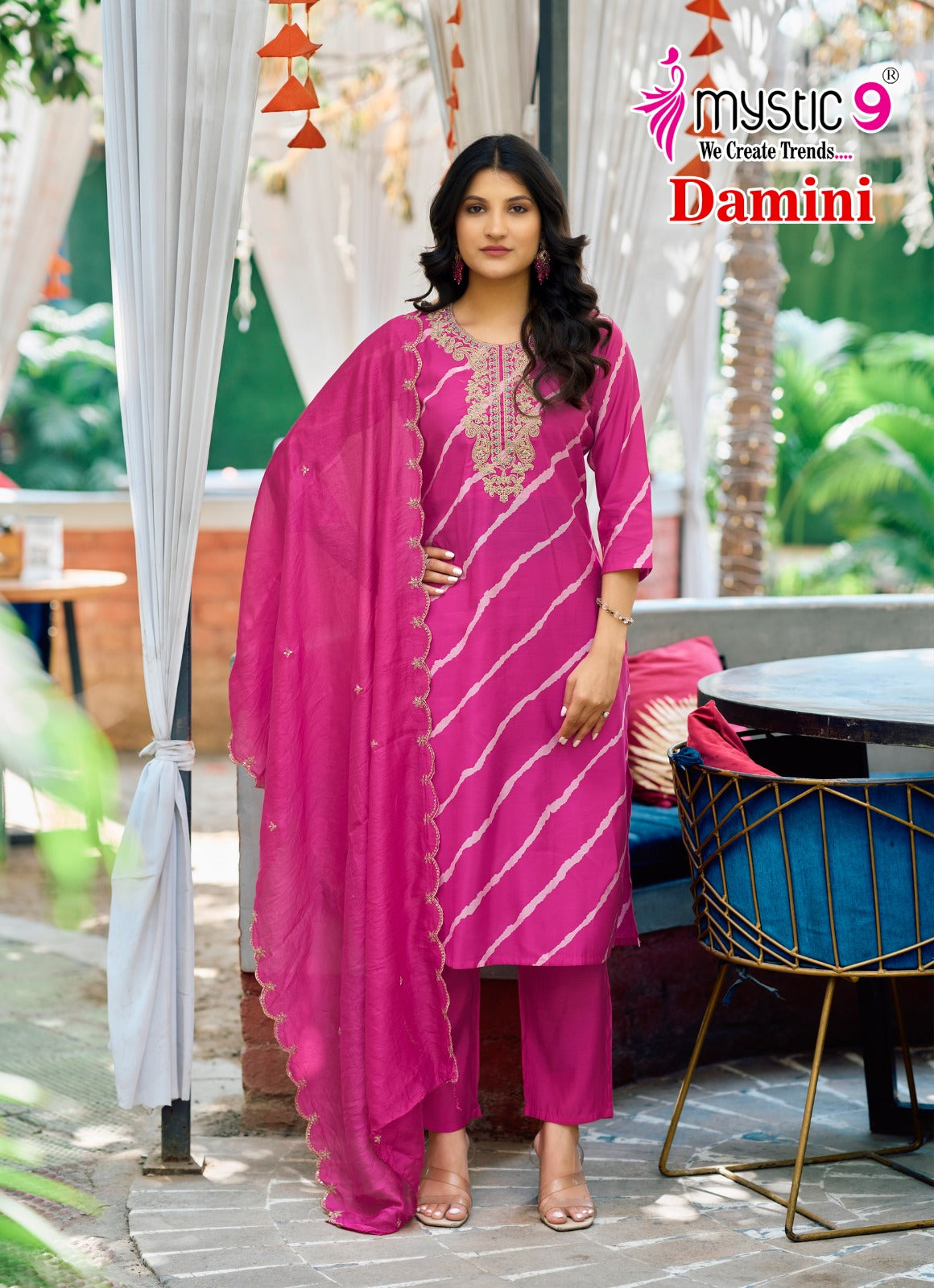 Damini Vol 1 Mystic 9 Roman Silk Readymade Pant Style Suits Manufacturer Ahmedabad