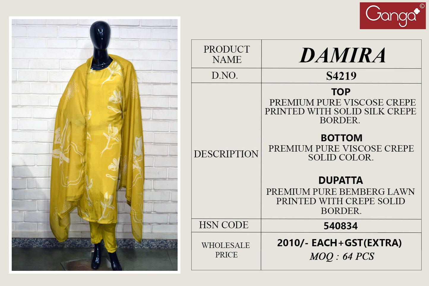 Damira 4219 Ganga Premium Viscose Salwar Suits Manufacturer Gujarat