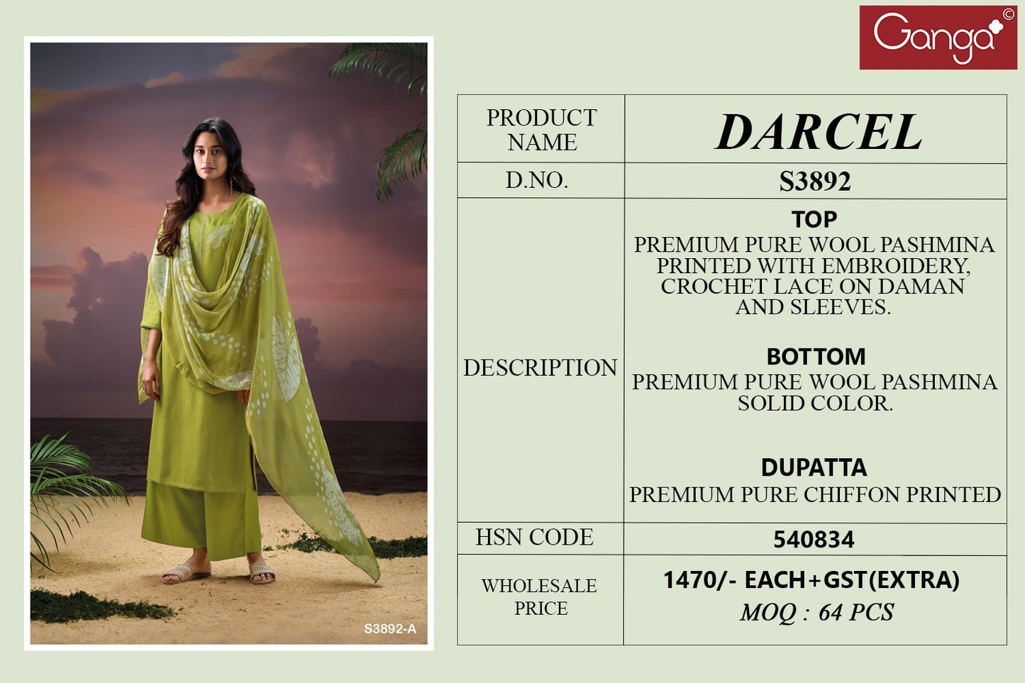 Darcel 3892 Ganga Wool Pashmina Suits Supplier India