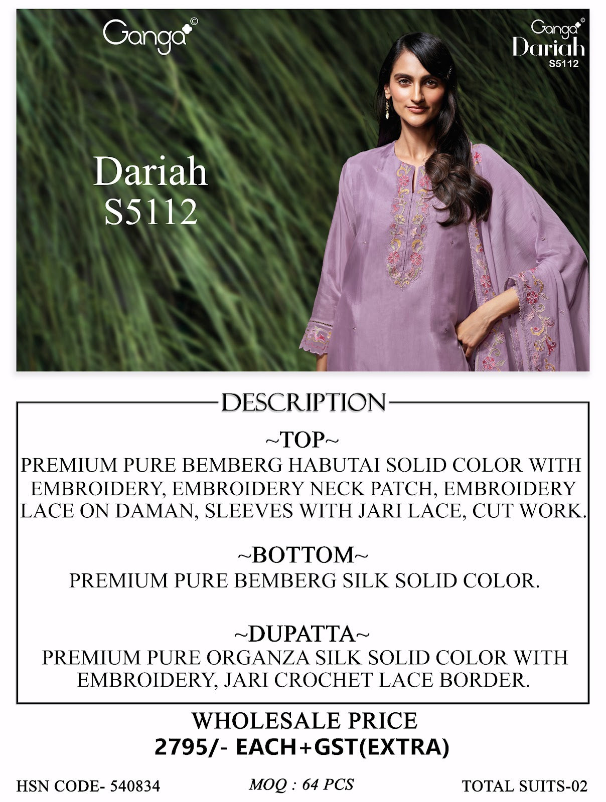 Dariah S5112 Ganga Bemberg Plazzo Style Suits Exporter India