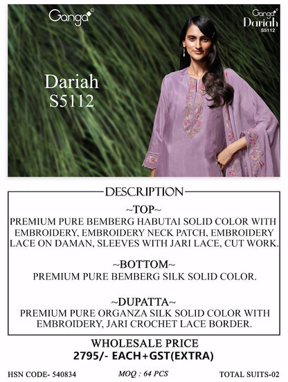 Dariah S5112 Ganga Bemberg Plazzo Style Suits Exporter India