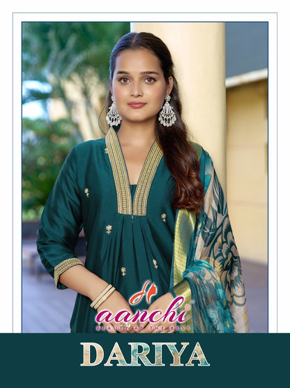 Dariya Aanchi Crystal Silk Readymade Pant Style Suits Wholesaler Ahmedabad