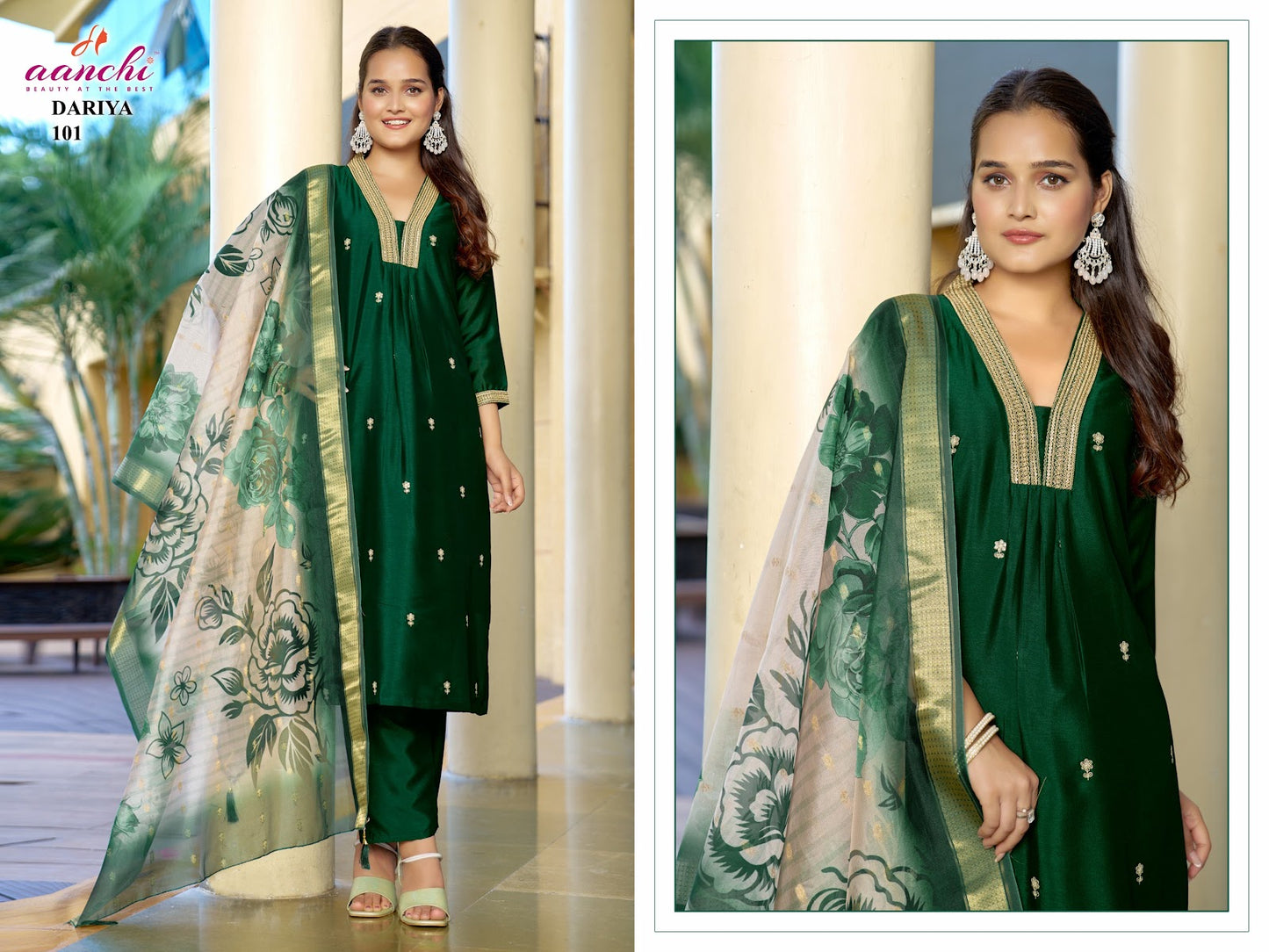 Dariya Aanchi Crystal Silk Readymade Pant Style Suits Wholesaler Ahmedabad