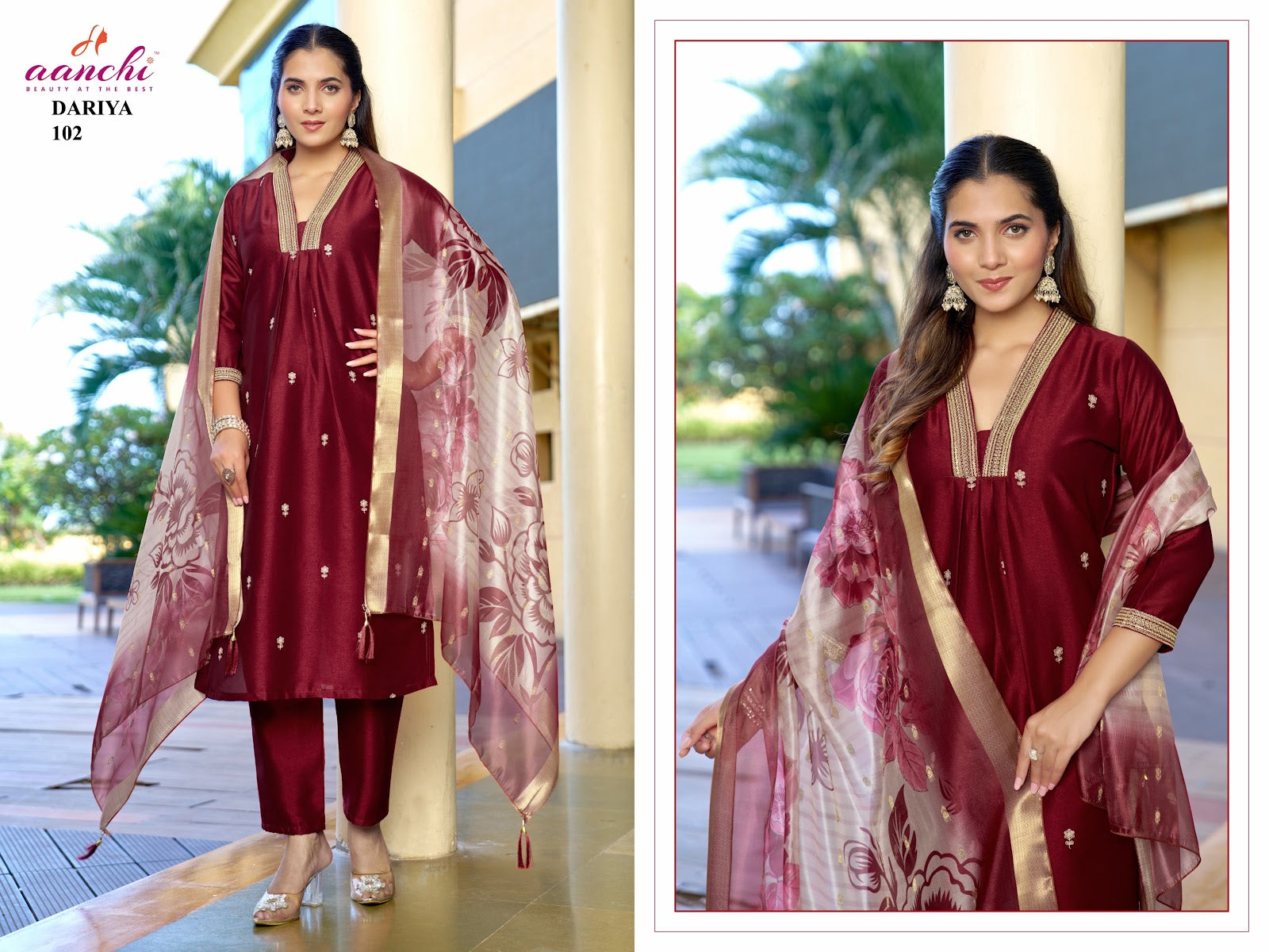 Dariya Aanchi Crystal Silk Readymade Pant Style Suits Wholesaler Ahmedabad