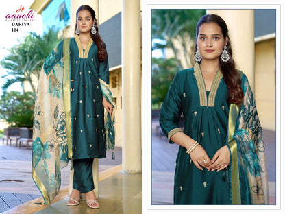 Dariya Aanchi Crystal Silk Readymade Pant Style Suits Wholesaler Ahmedabad