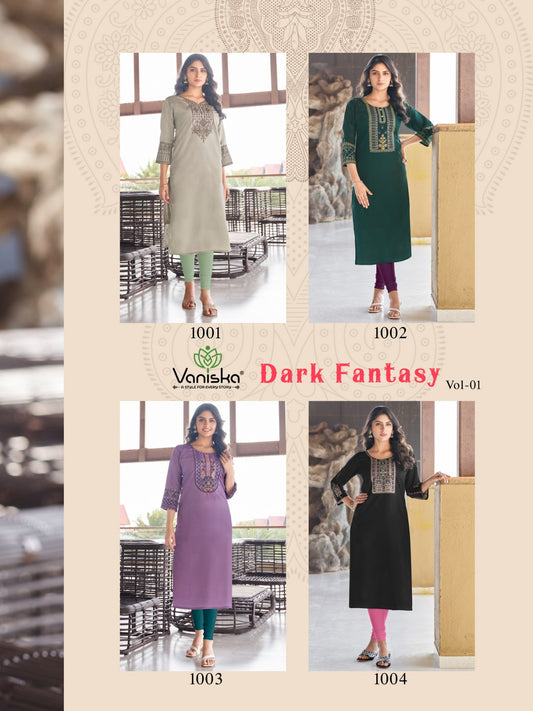 Dark Fantasy Vol 1-Vaniska Colour Pix Roman Silk Long Straight Kurti Wholesale
