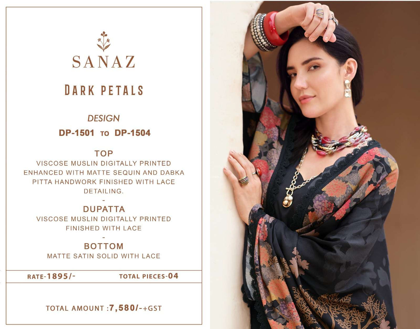 Dark Petals Sanaz Viscose Muslin Pant Style Suits Wholesaler India