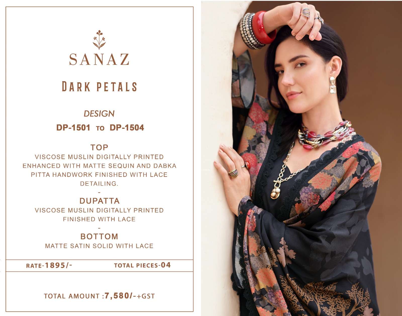 Dark Petals Sanaz Viscose Muslin Pant Style Suits Wholesaler India