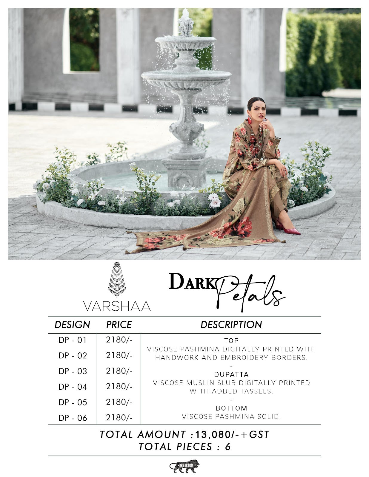 Dark Petals Varsha Fashions Viscose Pashmina Suits Manufacturer Ahmedabad