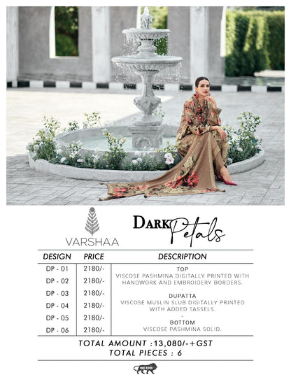 Dark Petals Varsha Fashions Viscose Pashmina Suits Manufacturer Ahmedabad