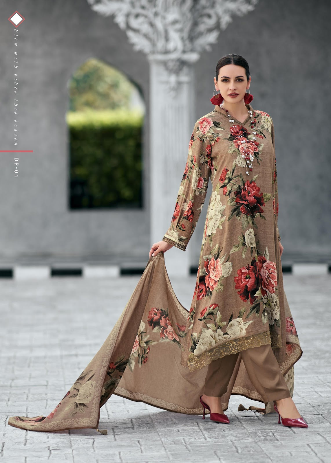 Dark Petals Varsha Fashions Viscose Pashmina Suits Manufacturer Ahmedabad