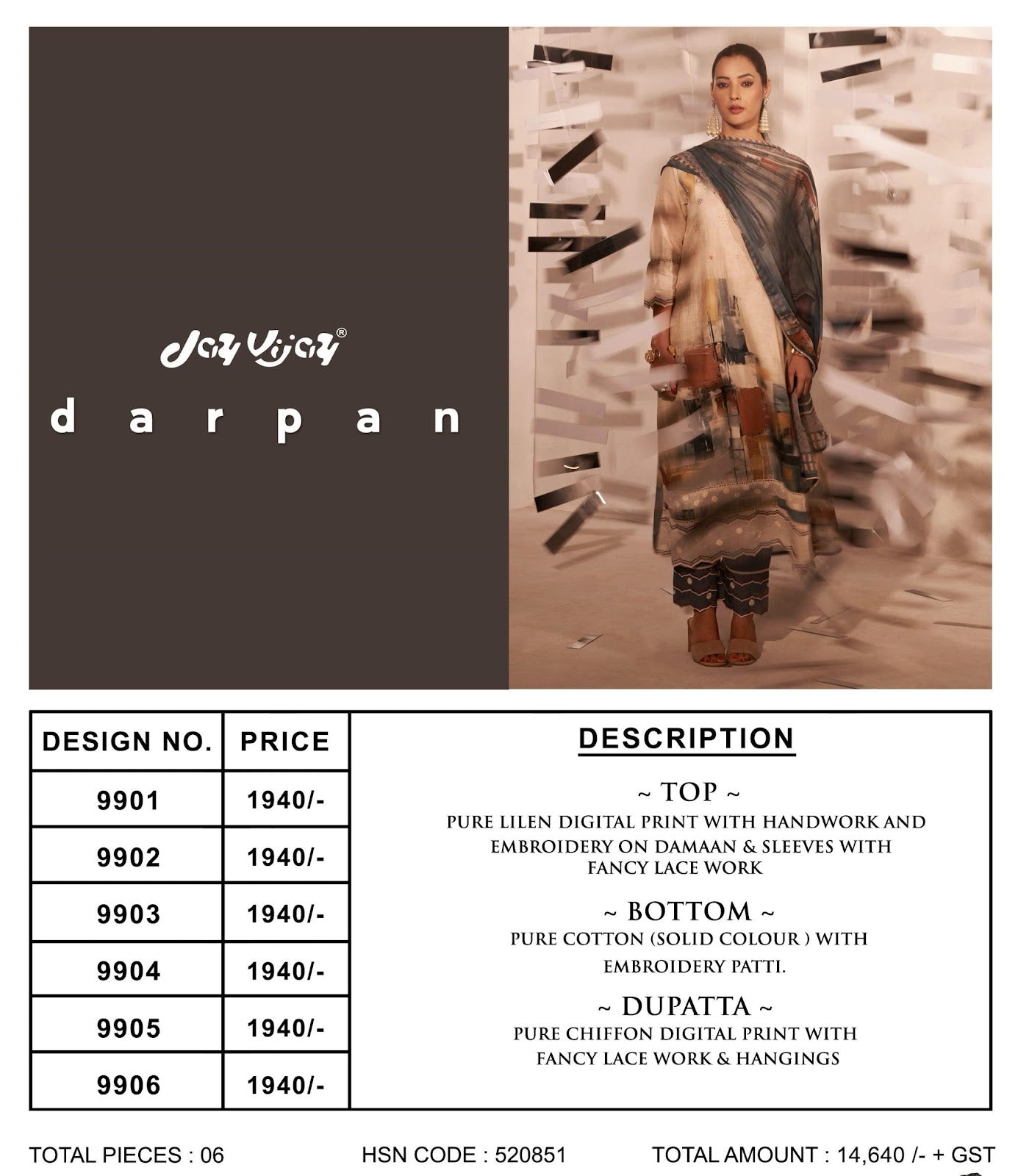 Darpan Jay Vijay Lilen Pant Style Suits Exporter