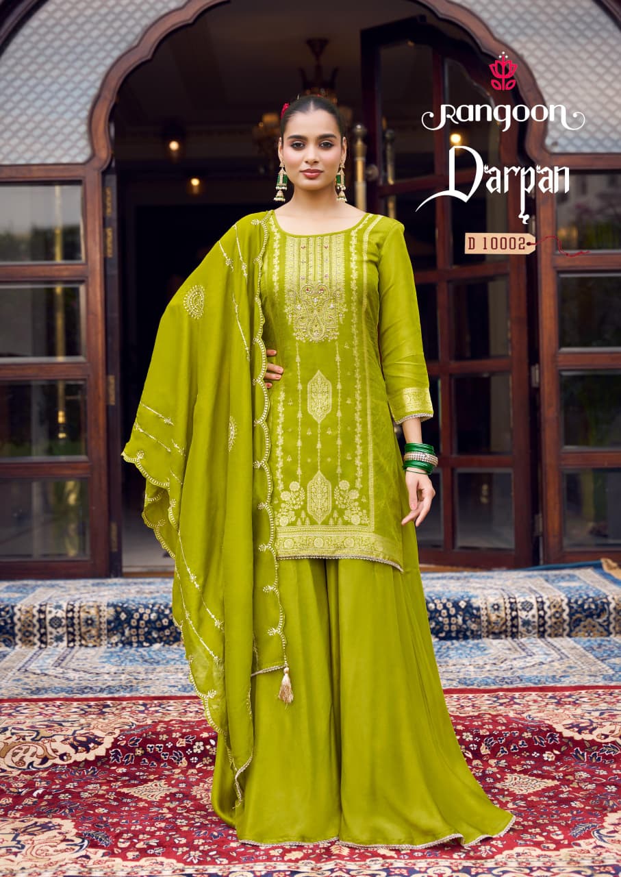 Darpan Rangoon Russian Jacquard Readymade Plazzo Style Suits Wholesaler Ahmedabad