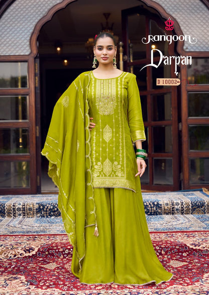 Darpan Rangoon Russian Jacquard Readymade Plazzo Style Suits Wholesaler Ahmedabad