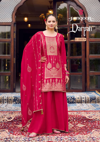 Darpan Rangoon Russian Jacquard Readymade Plazzo Style Suits Wholesaler Ahmedabad