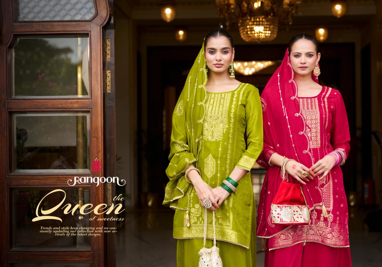 Darpan Rangoon Russian Jacquard Readymade Plazzo Style Suits Wholesaler Ahmedabad