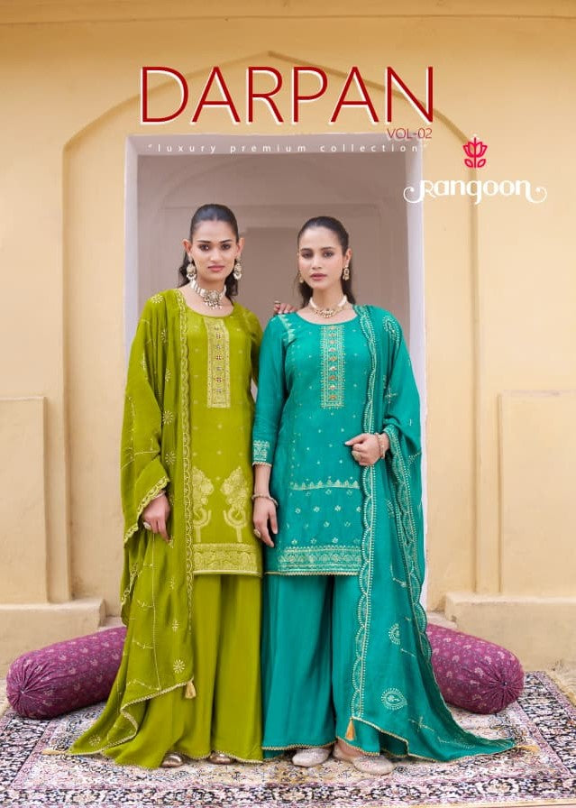 Darpan Vol 2 Rangoon Dola Jacquard Readymade Plazzo Style Suits Wholesale Rate