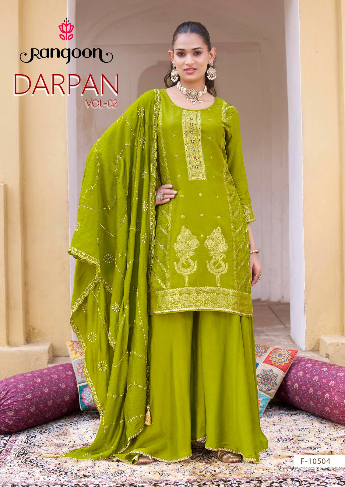 Darpan Vol 2 Rangoon Dola Jacquard Readymade Plazzo Style Suits Wholesale Rate